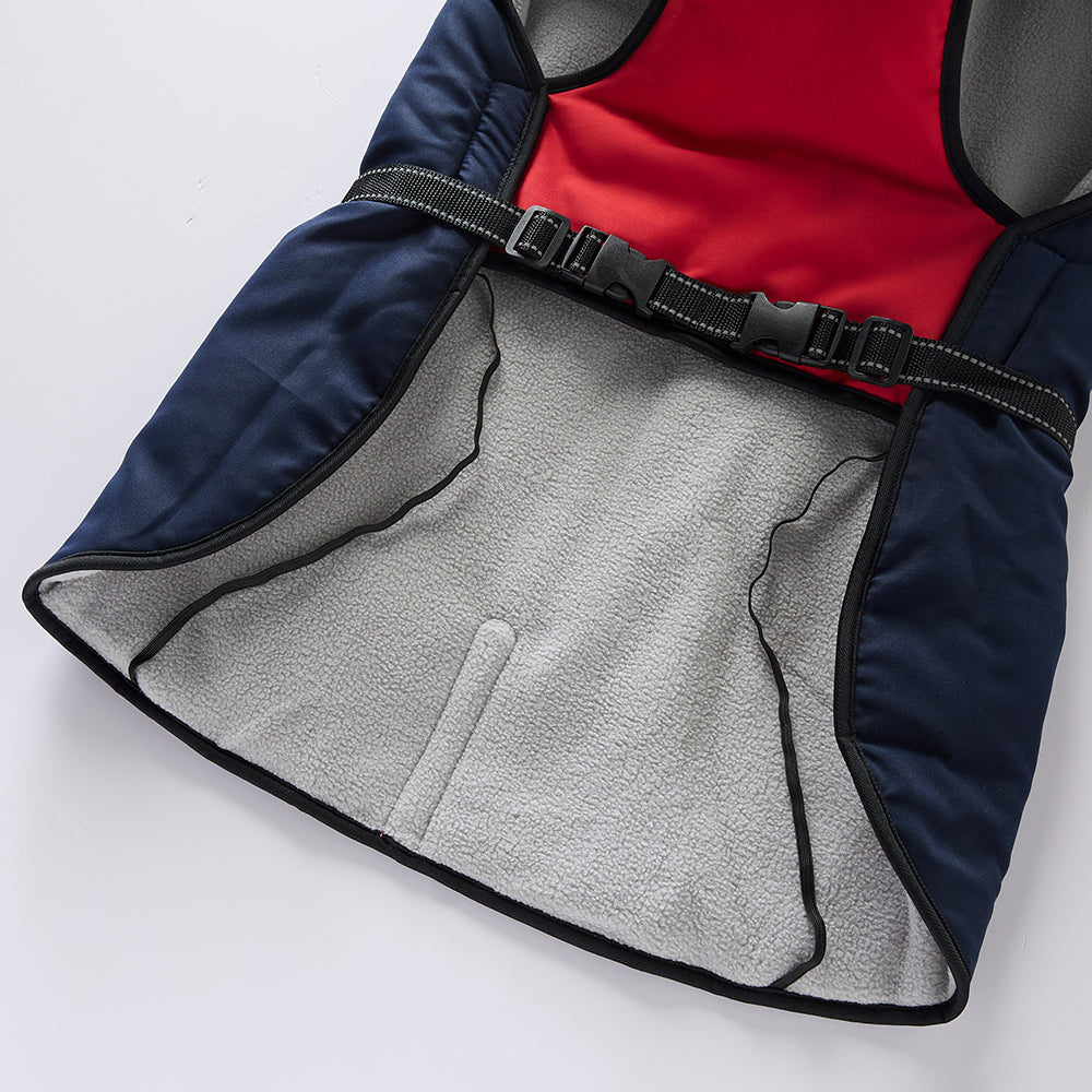 Sporty Belted Dog Coat with Fleece Lining