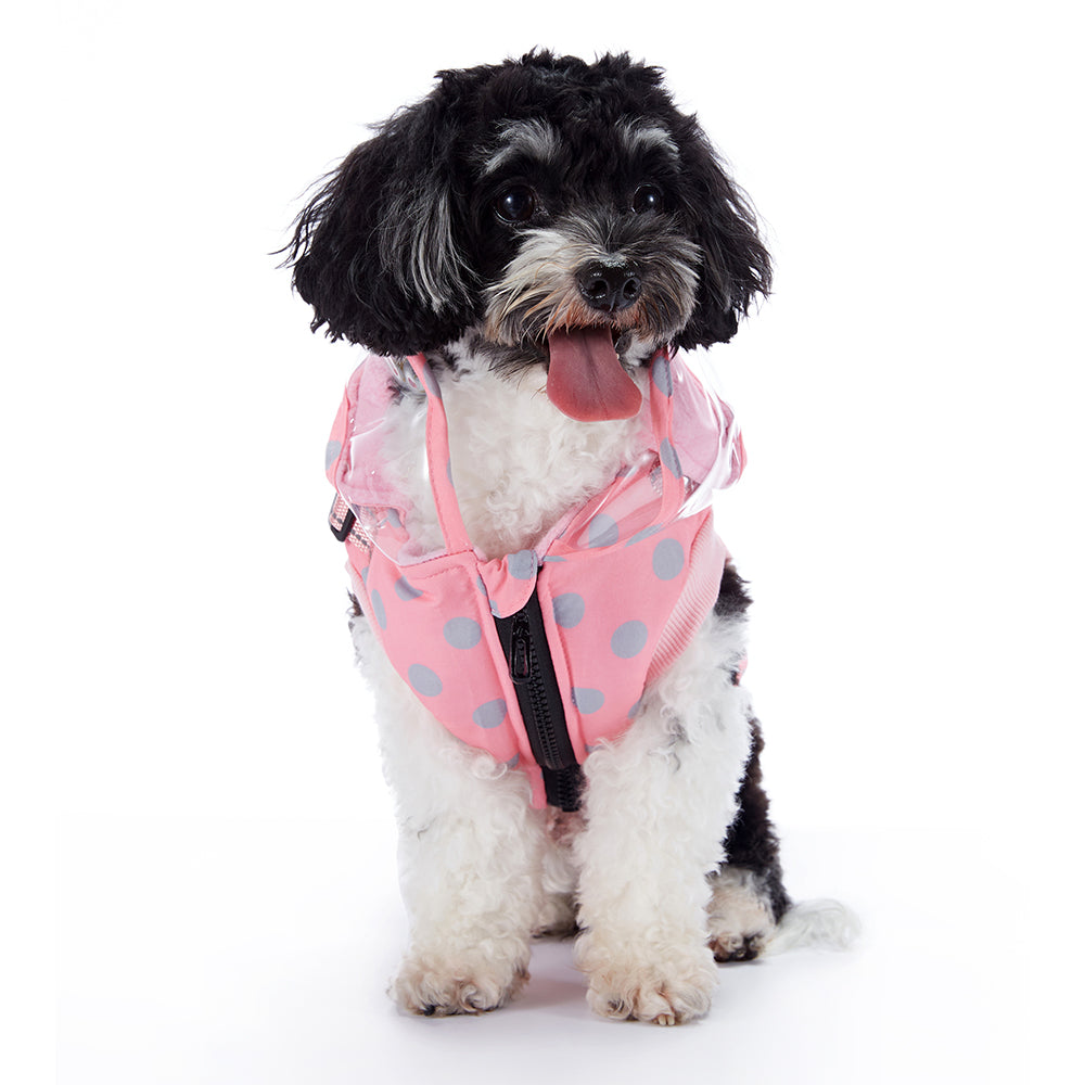 Polka Dot Hooded Dog Raincoat with Built‑in Harness