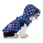 Polka Dot Hooded Dog Raincoat with Built‑in Harness