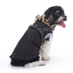 Leopard Faux‑Fur Collar Harness Dog Vest