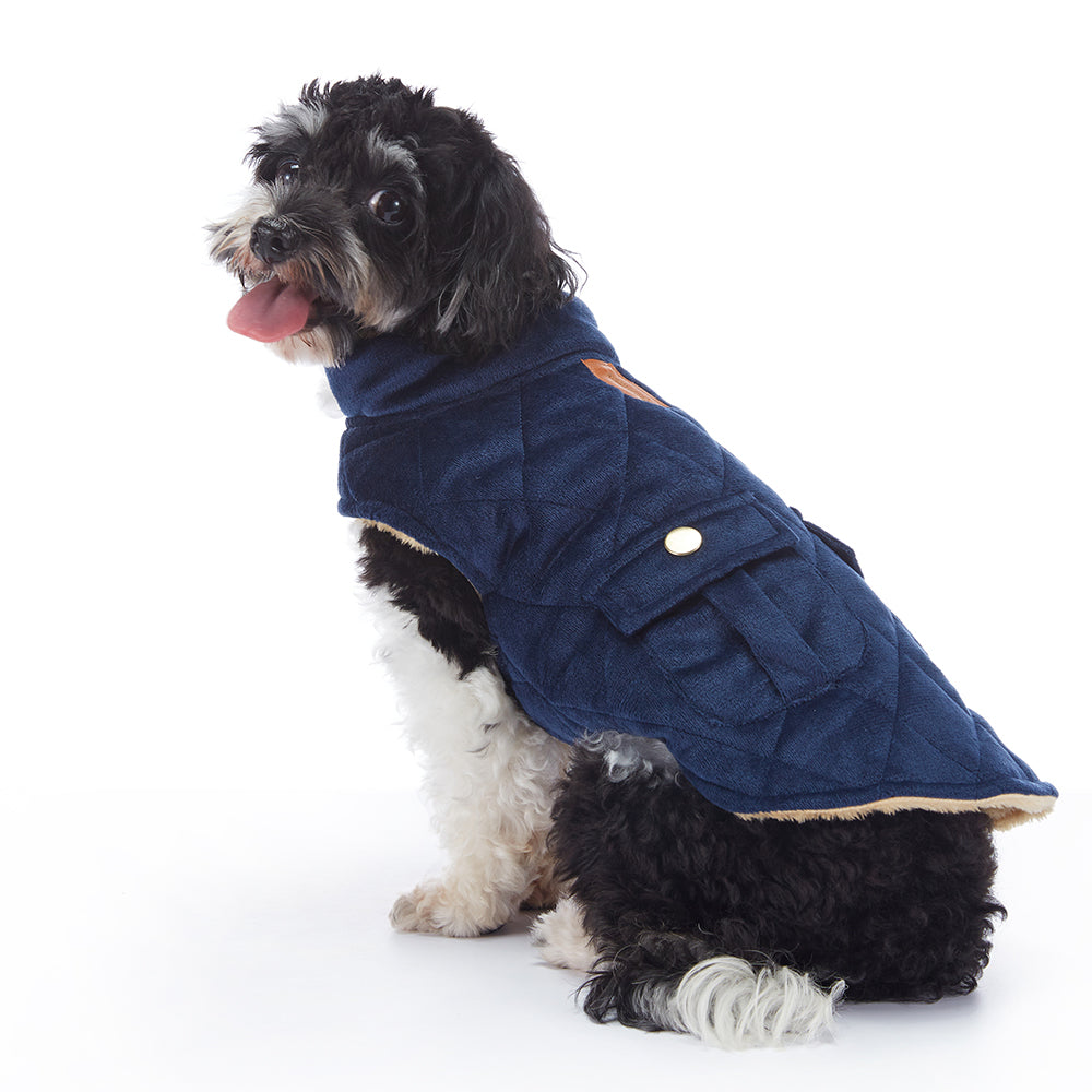 Quilted Plush Dog Jacket with Pockets