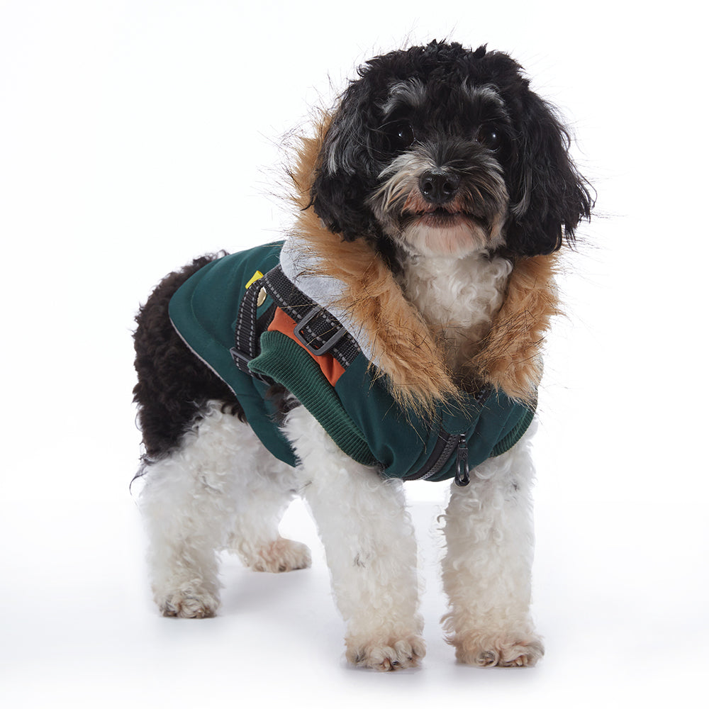 Faux‑Fur Trim Hooded Harness Dog Parka