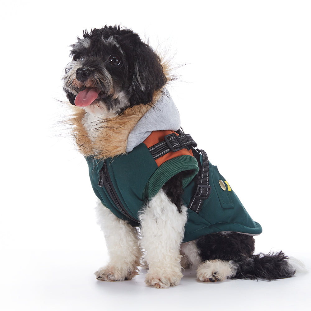 Faux‑Fur Trim Hooded Harness Dog Parka