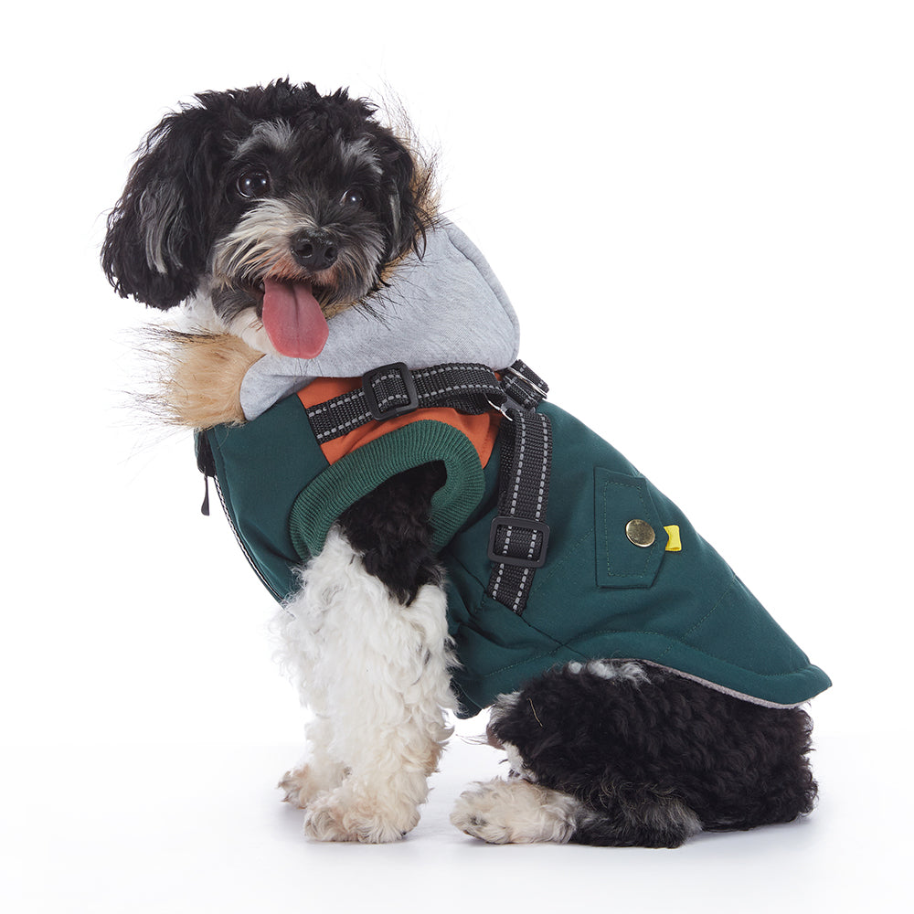 Faux‑Fur Trim Hooded Harness Dog Parka