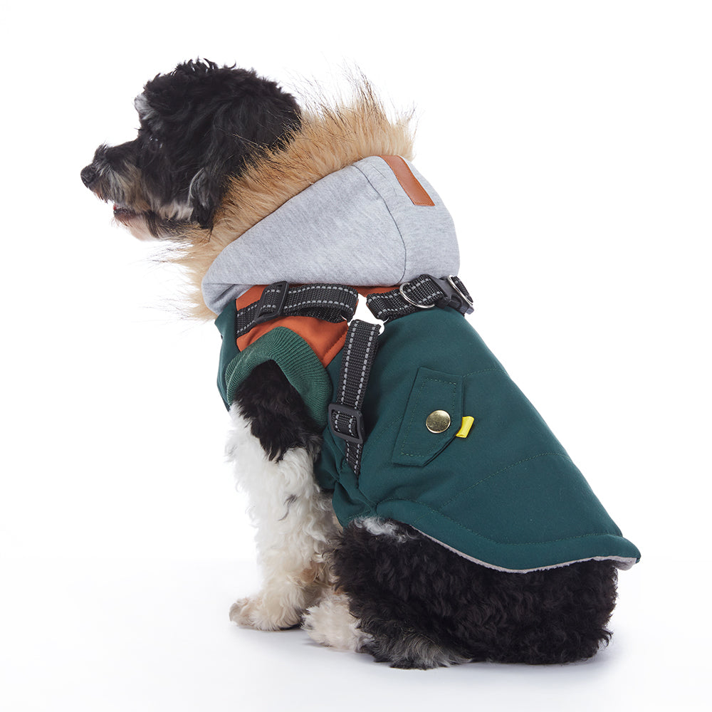 Faux‑Fur Trim Hooded Harness Dog Parka