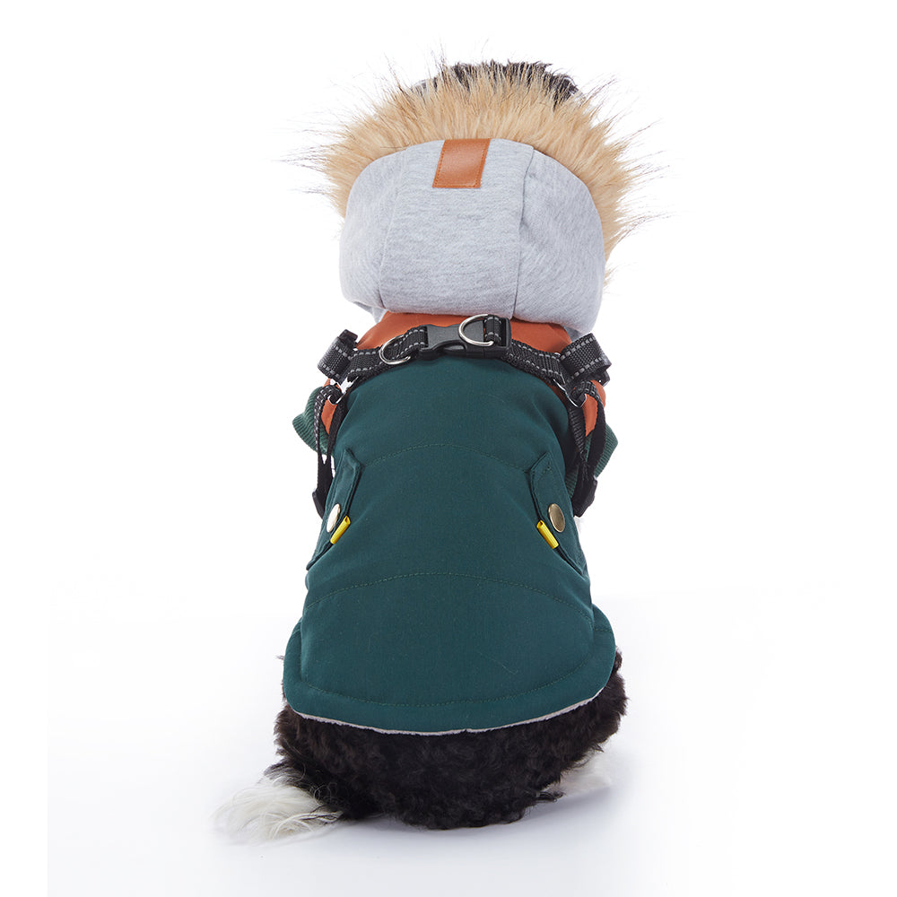 Faux‑Fur Trim Hooded Harness Dog Parka