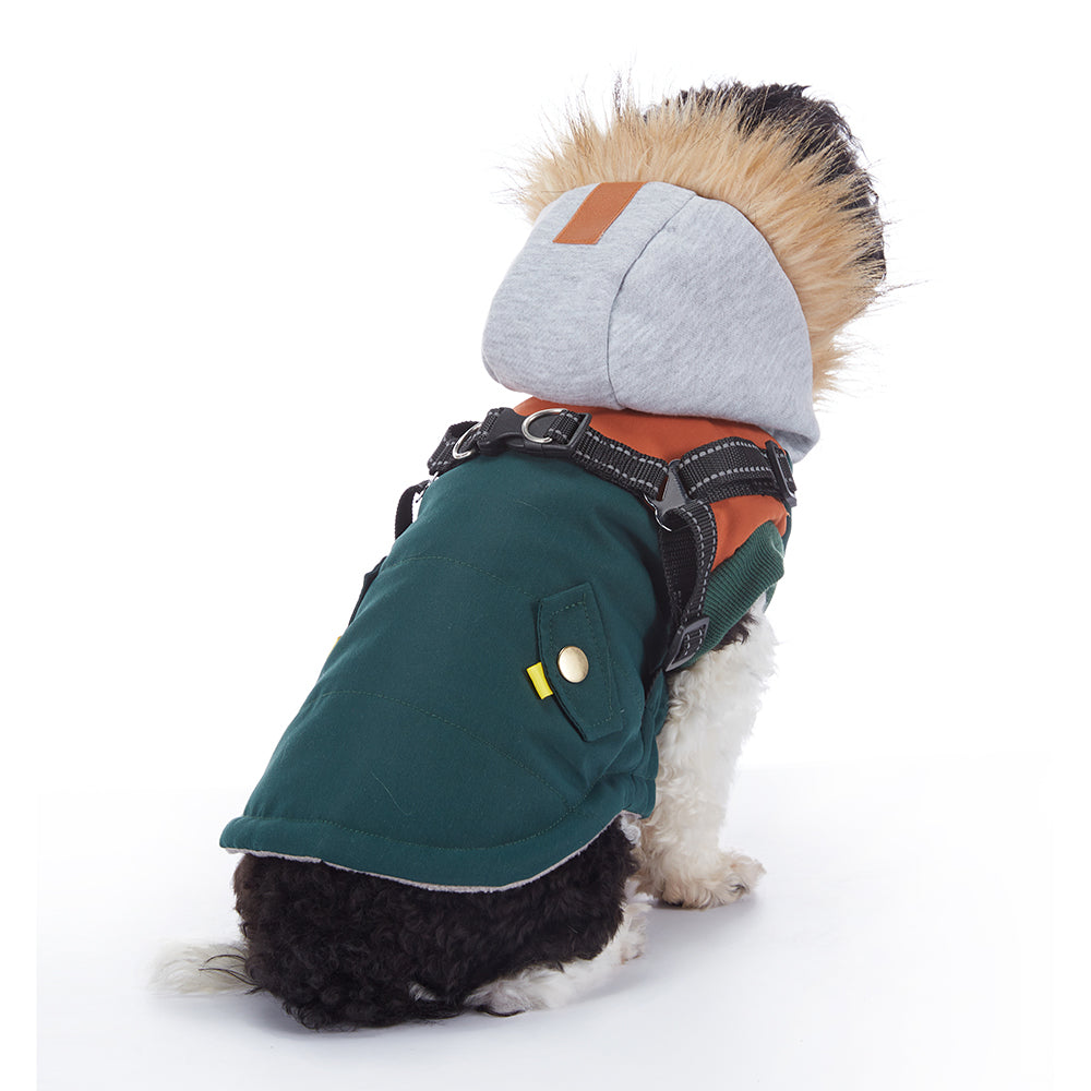 Faux‑Fur Trim Hooded Harness Dog Parka