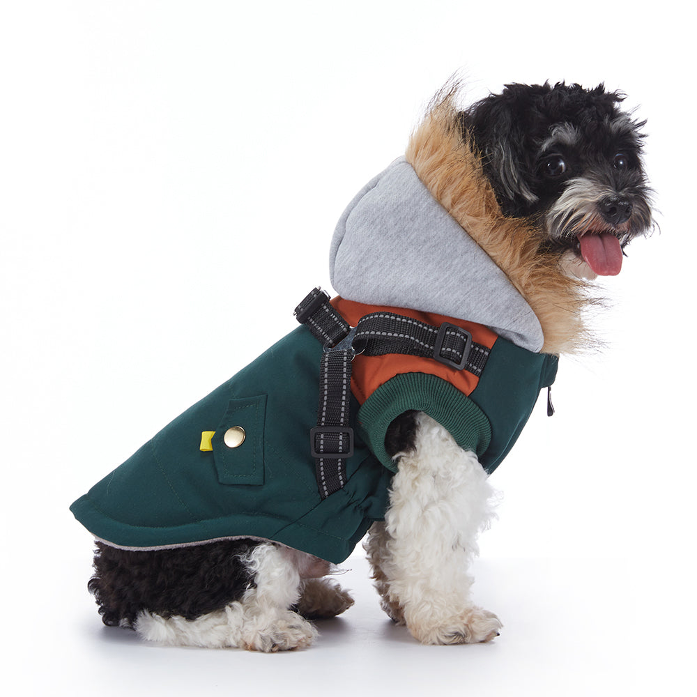 Faux‑Fur Trim Hooded Harness Dog Parka
