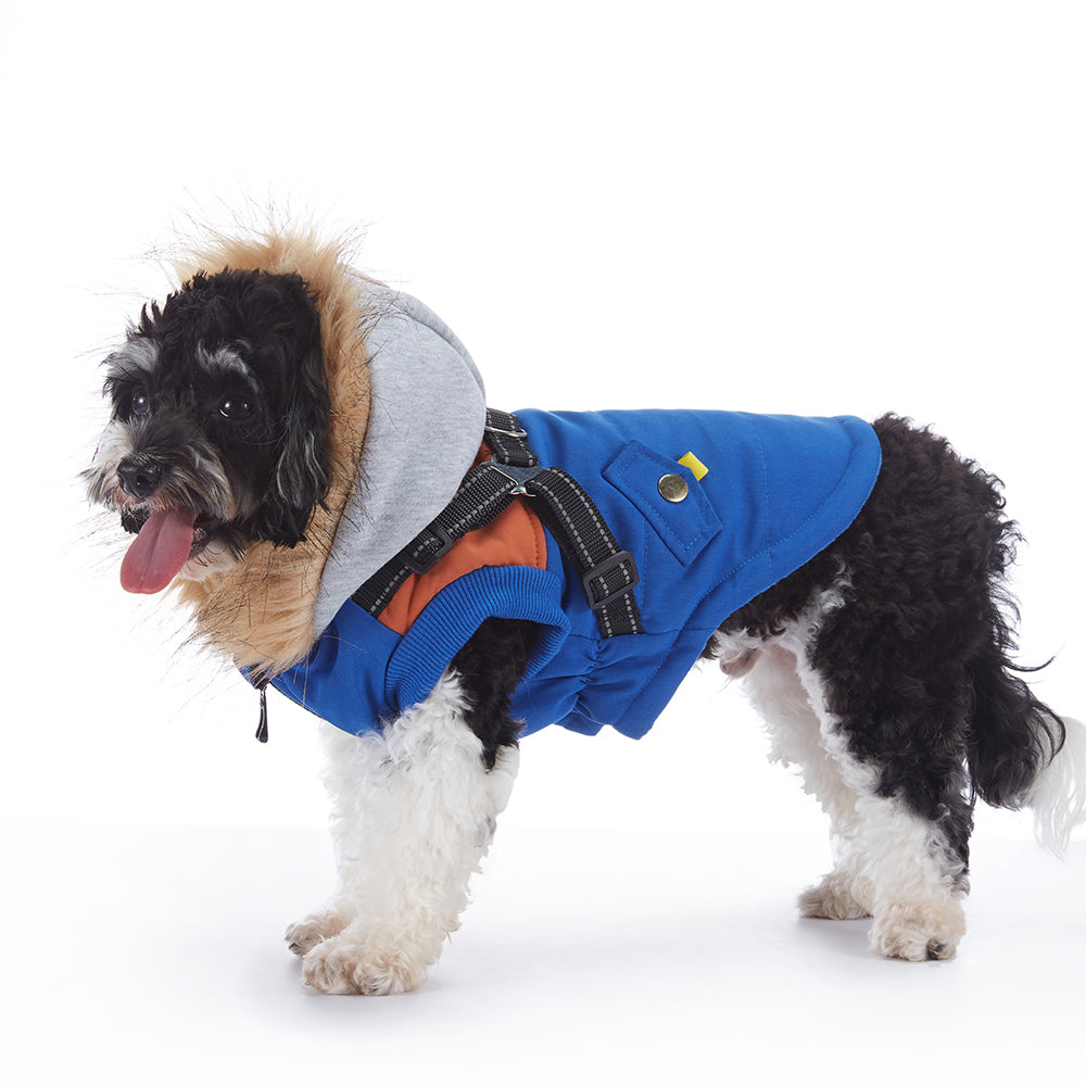 Faux‑Fur Trim Hooded Harness Dog Parka