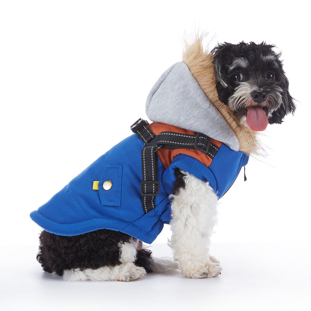 Faux‑Fur Trim Hooded Harness Dog Parka