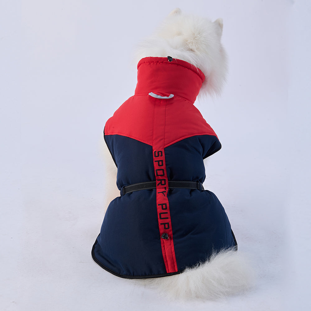 Sporty Belted Dog Coat with Fleece Lining