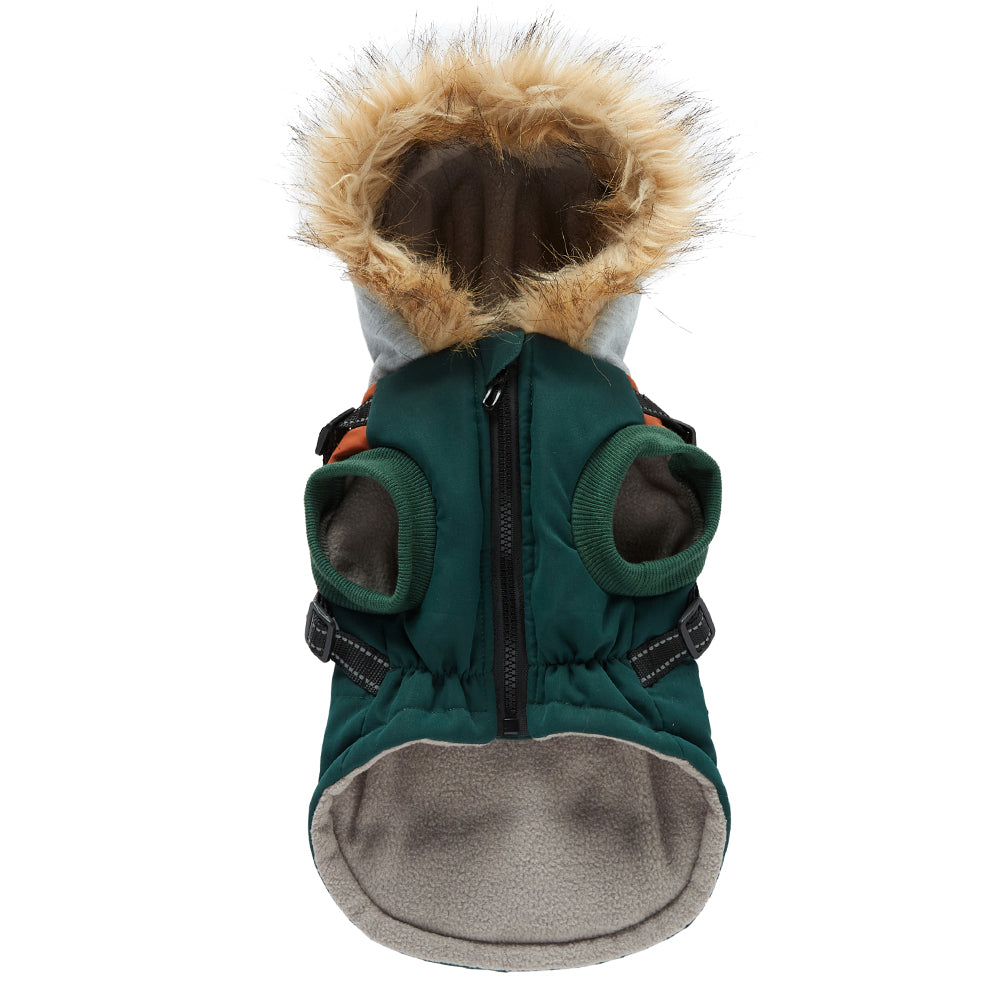 Faux‑Fur Trim Hooded Harness Dog Parka