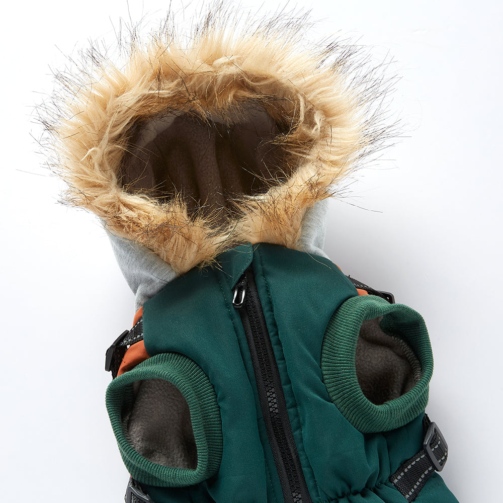 Faux‑Fur Trim Hooded Harness Dog Parka