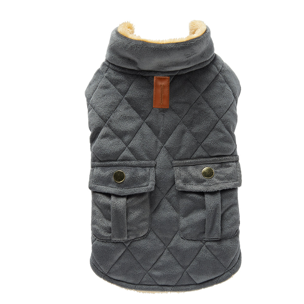 Quilted Plush Dog Jacket with Pockets