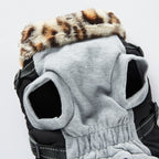 Leopard Faux‑Fur Collar Harness Dog Vest
