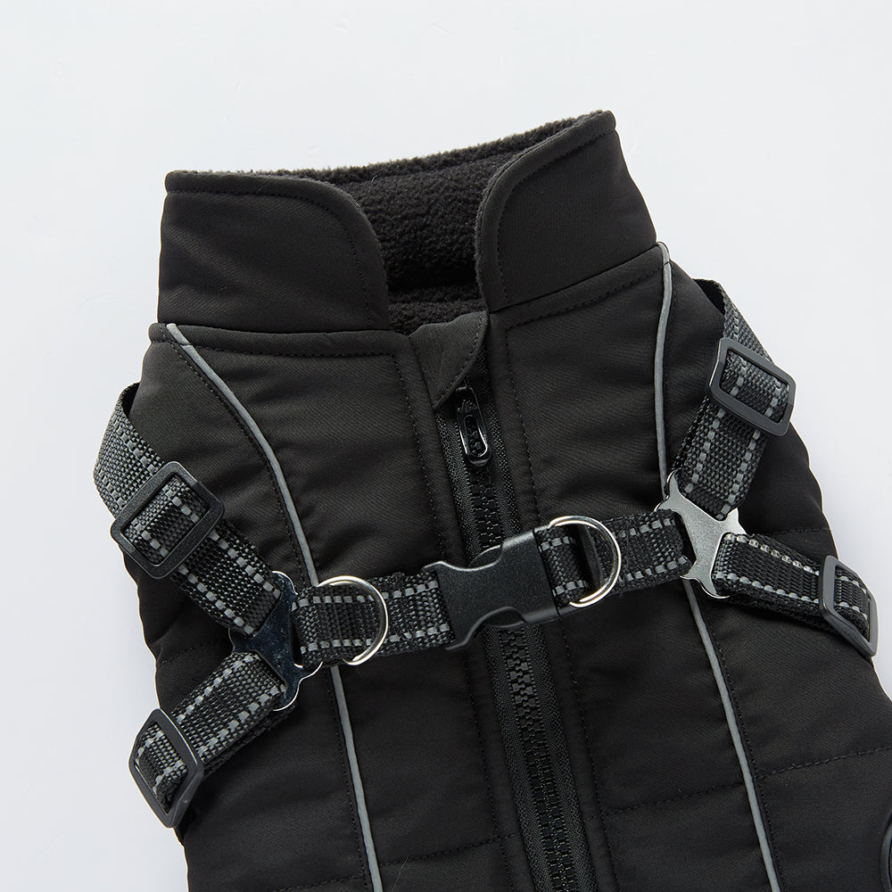 Reflective Piped Built‑in Harness Dog Vest