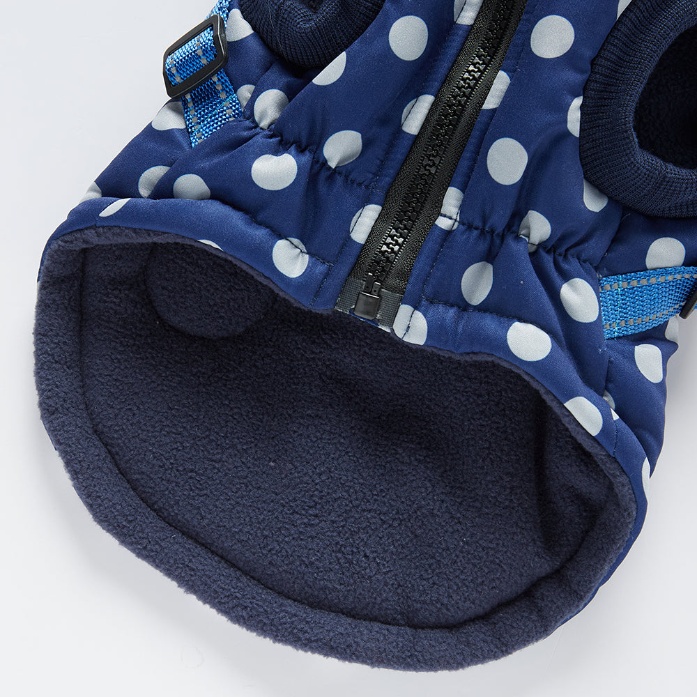Polka Dot Hooded Dog Raincoat with Built‑in Harness
