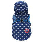 Polka Dot Hooded Dog Raincoat with Built‑in Harness