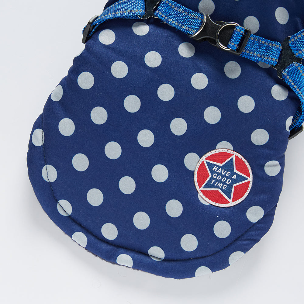 Polka Dot Hooded Dog Raincoat with Built‑in Harness