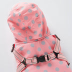 Polka Dot Hooded Dog Raincoat with Built‑in Harness