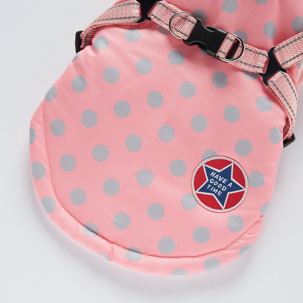 Polka Dot Hooded Dog Raincoat with Built‑in Harness