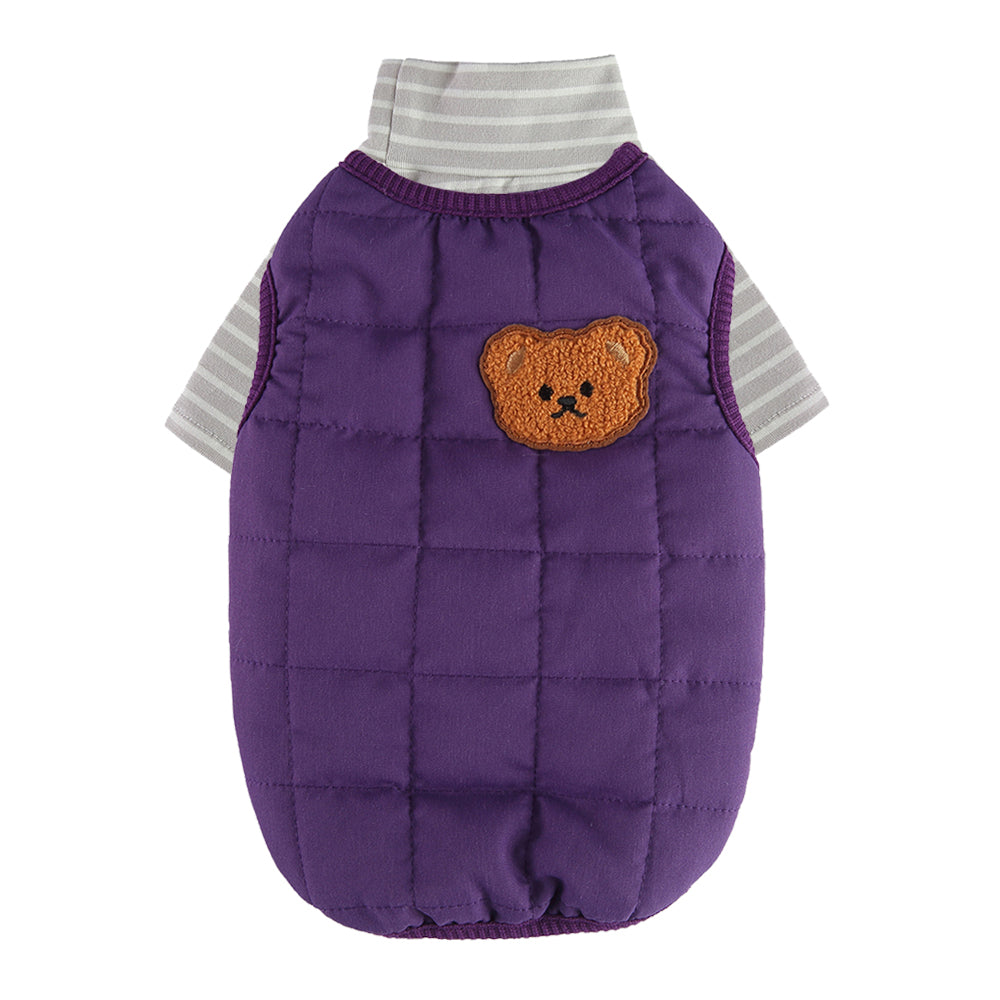 Bear Patch 2‑Piece Dog Outfit (Vest + Striped Turtleneck)