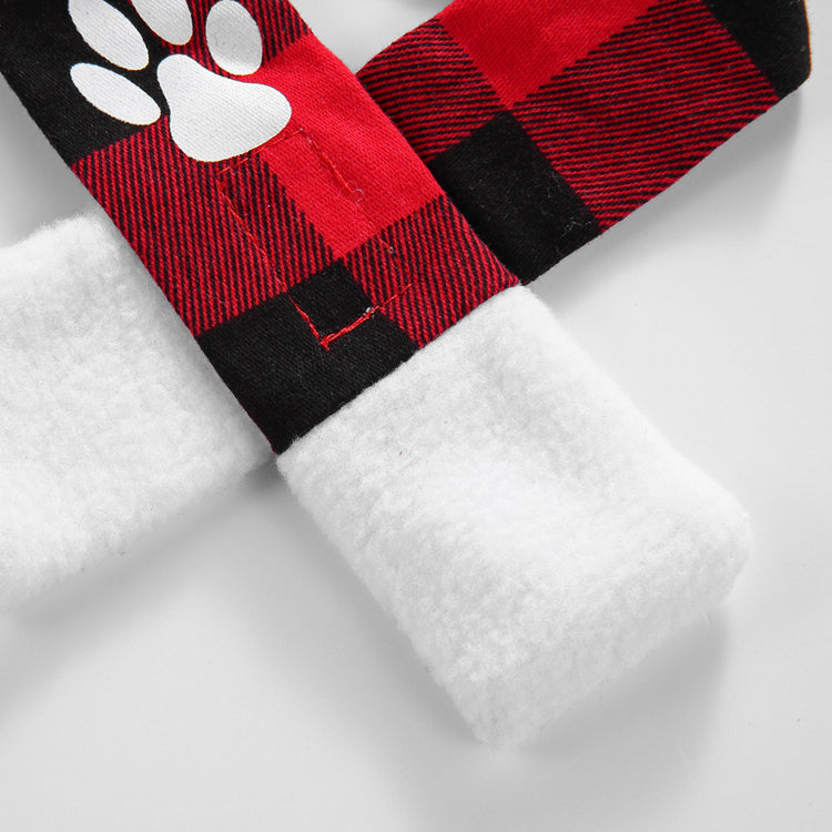 Christmas Dog Hat & Scarf Set – Cozy Red and Black Plaid with Festive Design