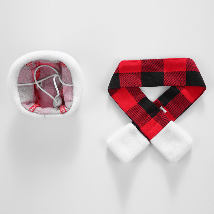 Christmas Dog Hat & Scarf Set – Cozy Red and Black Plaid with Festive Design