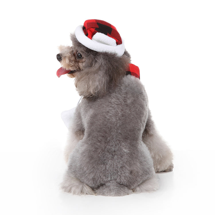 Christmas Dog Hat & Scarf Set – Cozy Red and Black Plaid with Festive Design