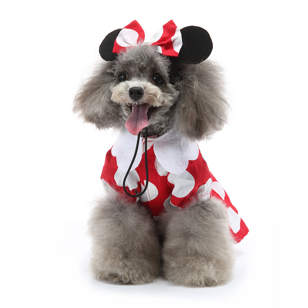 Minnie Mouse-Inspired Dog Dress with Ears and Polka Dots