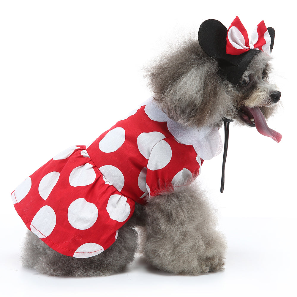 Minnie Mouse-Inspired Dog Dress with Ears and Polka Dots