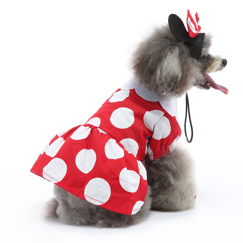 Minnie Mouse-Inspired Dog Dress with Ears and Polka Dots