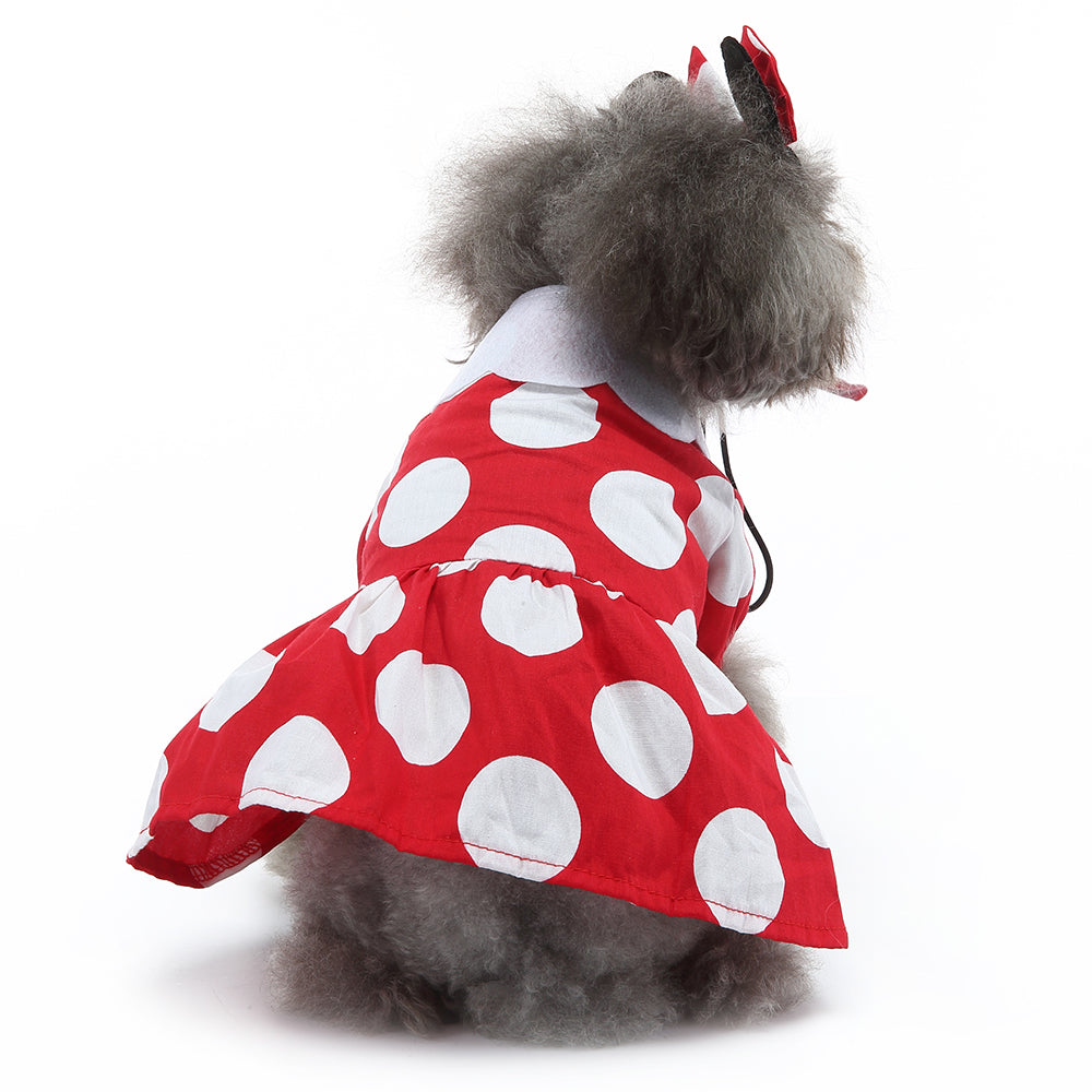 Minnie Mouse-Inspired Dog Dress with Ears and Polka Dots