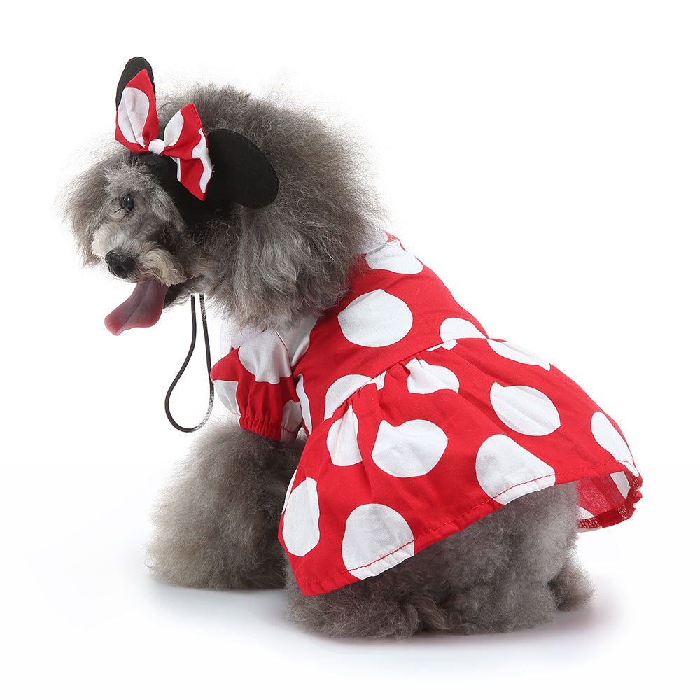 Minnie Mouse-Inspired Dog Dress with Ears and Polka Dots