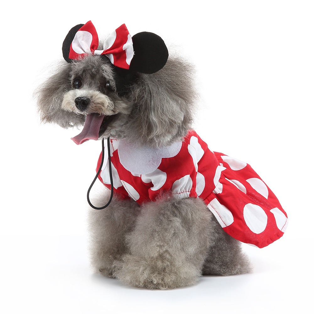 Minnie Mouse-Inspired Dog Dress with Ears and Polka Dots