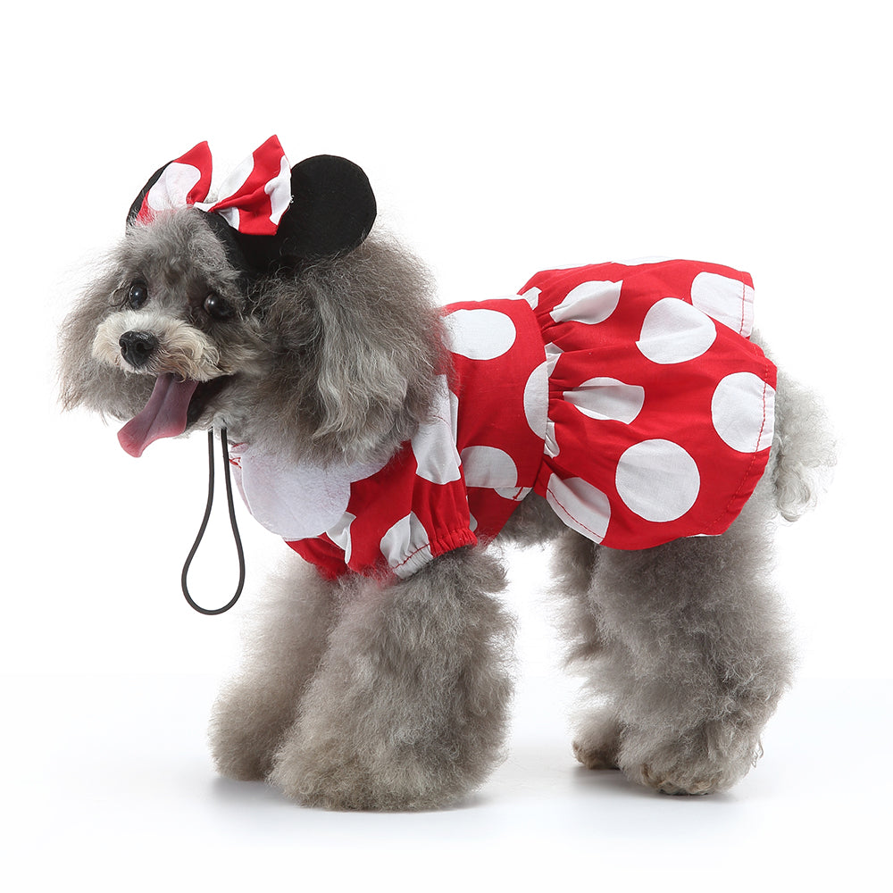 Minnie Mouse-Inspired Dog Dress with Ears and Polka Dots