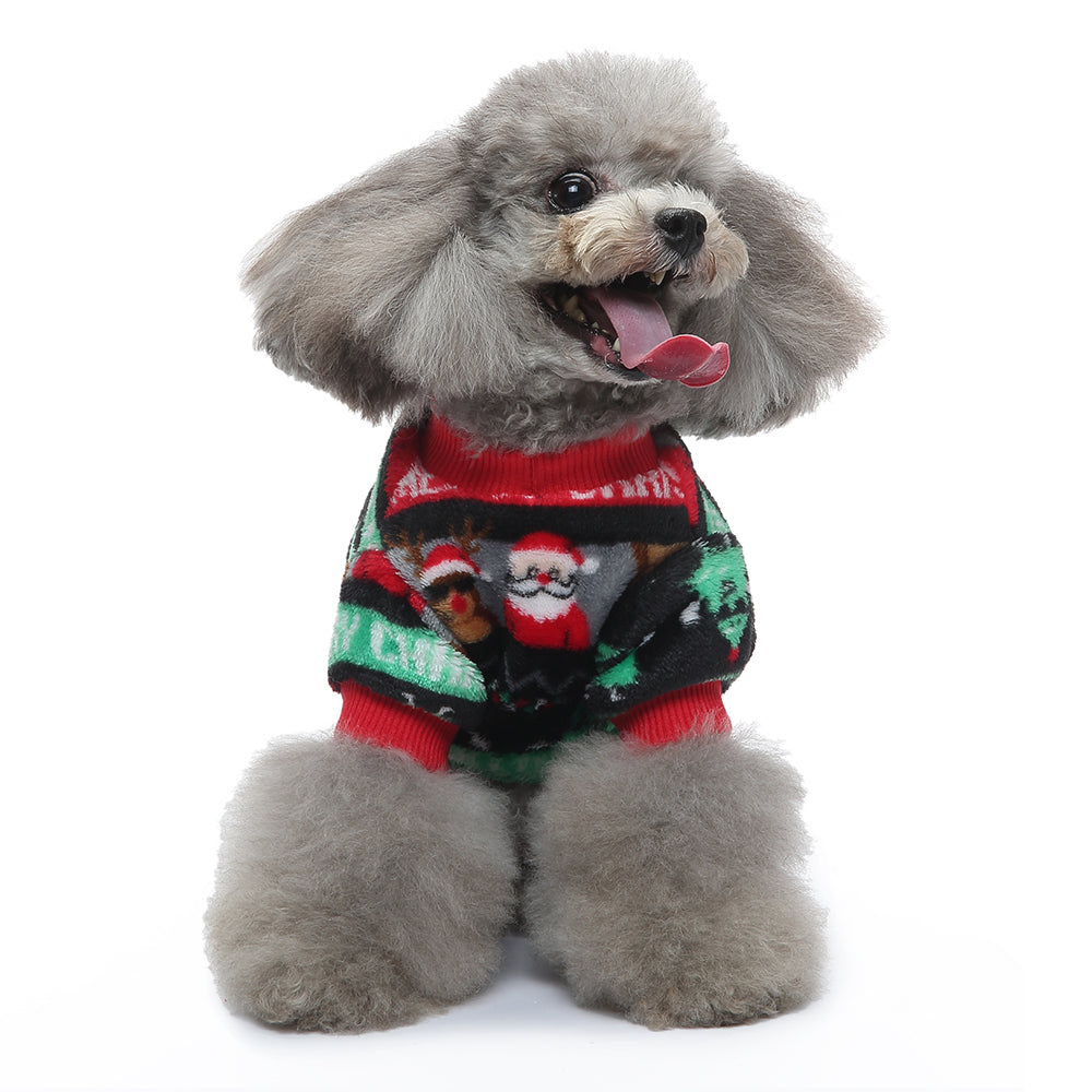 Festive Santa & Reindeer Print Fleece Dog Pajamas