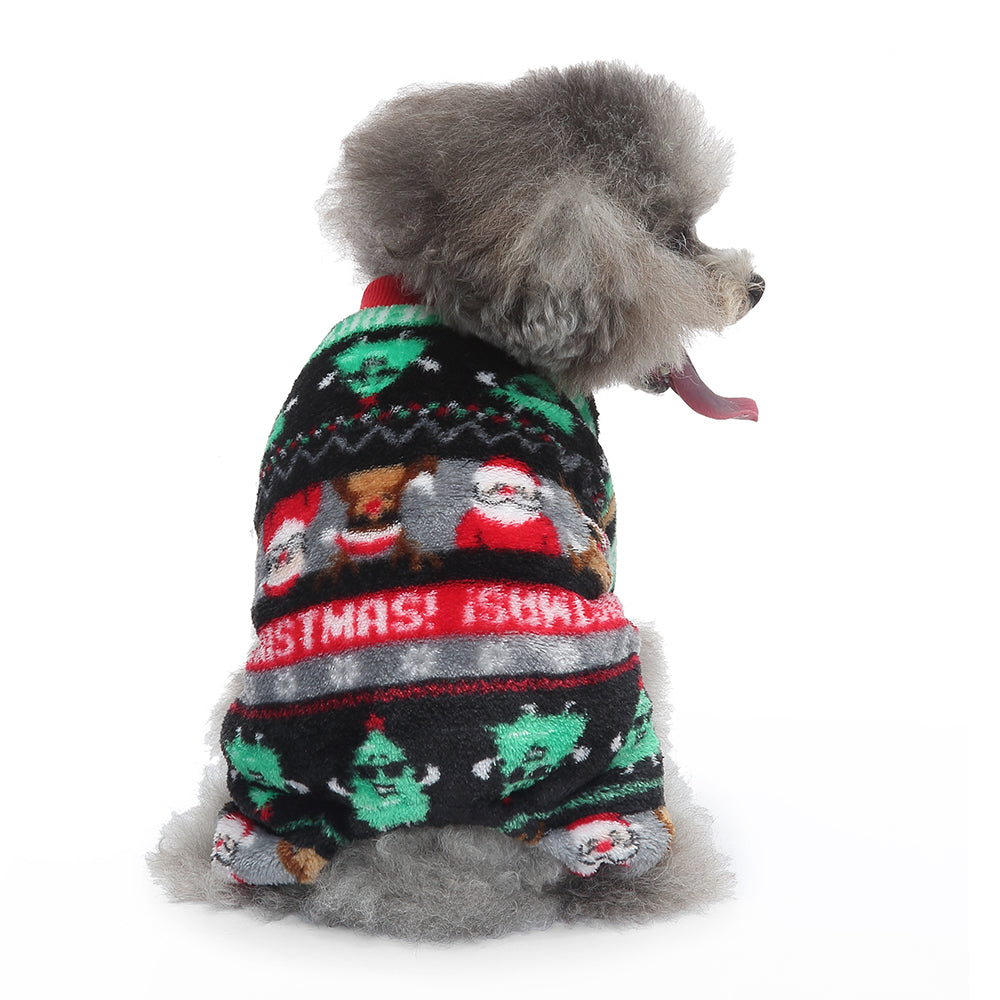 Festive Santa & Reindeer Print Fleece Dog Pajamas