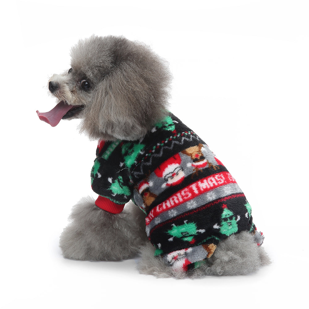 Festive Santa & Reindeer Print Fleece Dog Pajamas