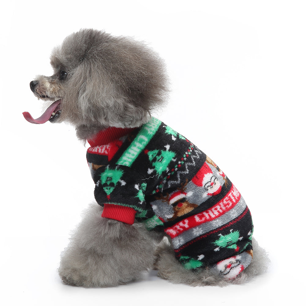 Festive Santa & Reindeer Print Fleece Dog Pajamas