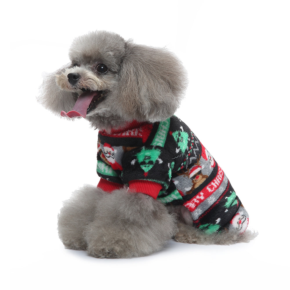Festive Santa & Reindeer Print Fleece Dog Pajamas