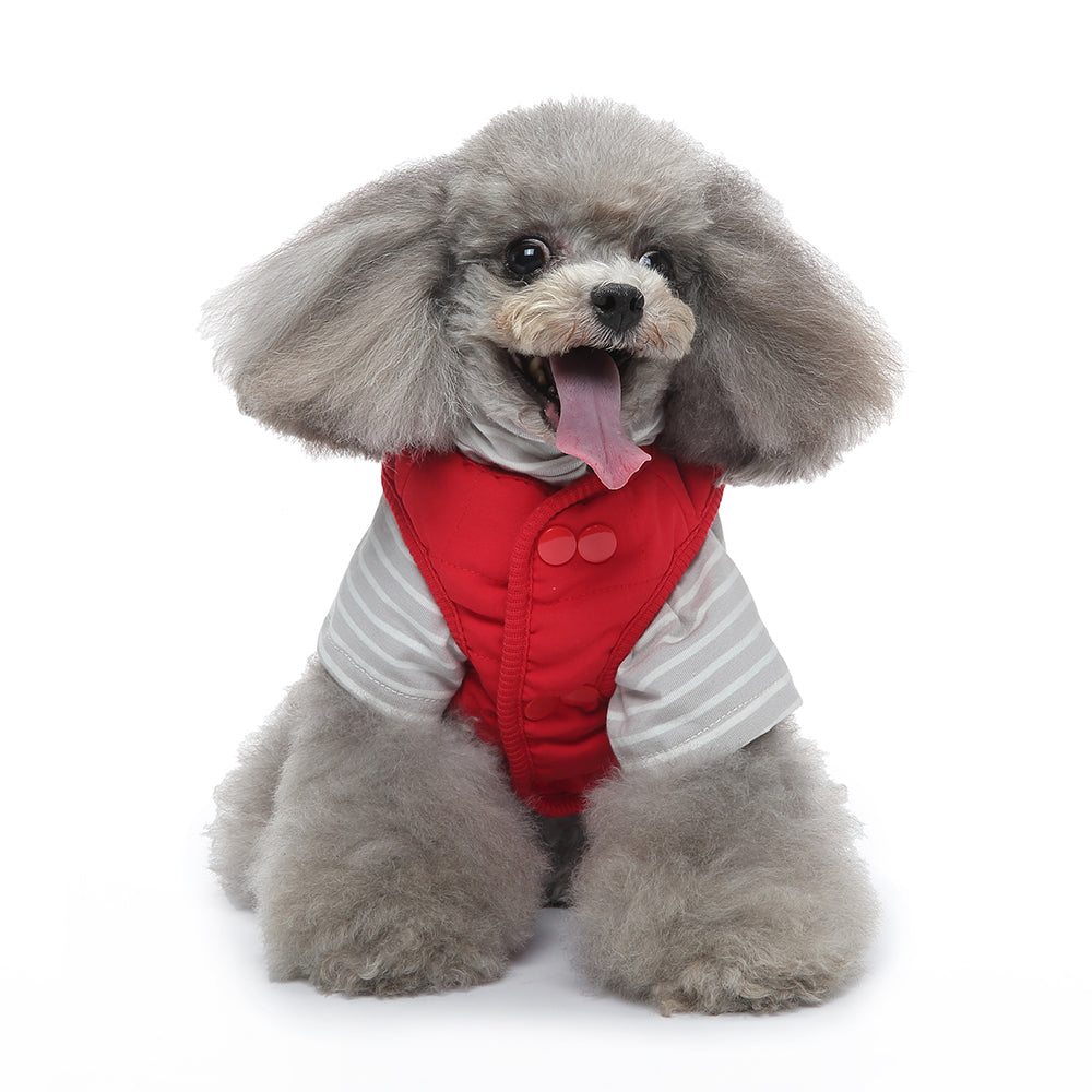 Bear Patch 2‑Piece Dog Outfit (Vest + Striped Turtleneck)