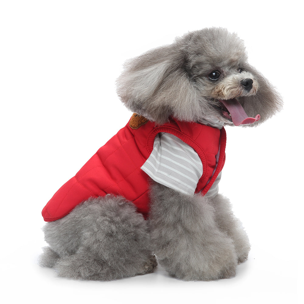 Bear Patch 2‑Piece Dog Outfit (Vest + Striped Turtleneck)
