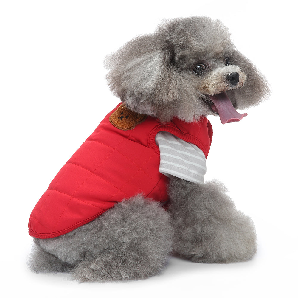 Bear Patch 2‑Piece Dog Outfit (Vest + Striped Turtleneck)