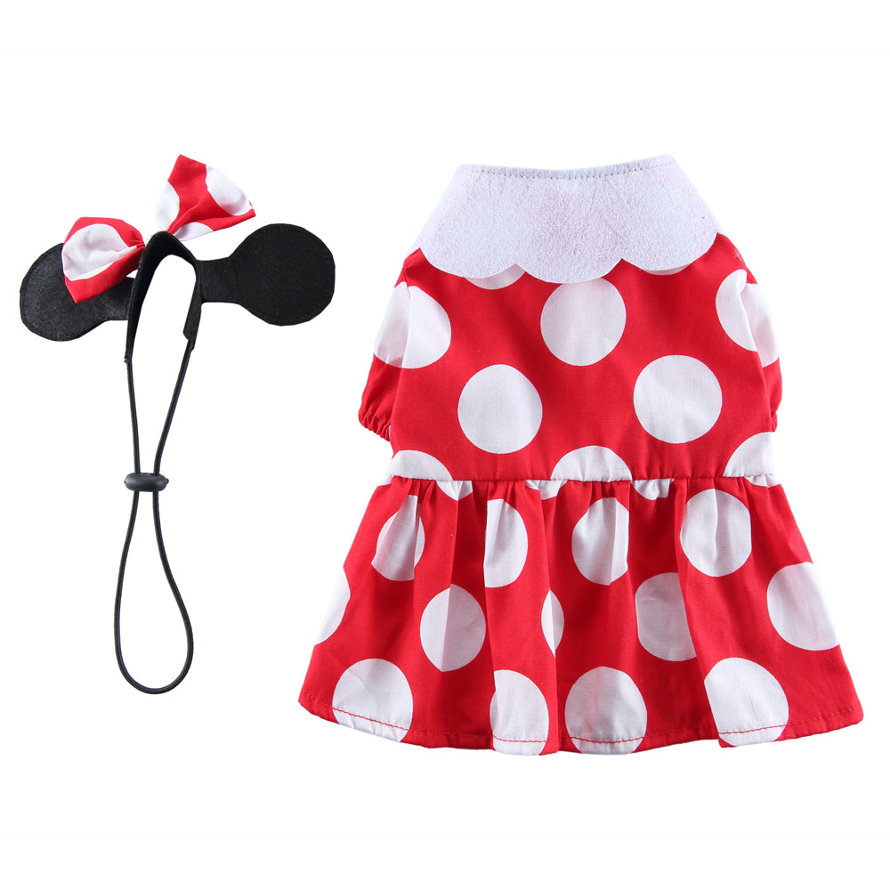 Minnie Mouse-Inspired Dog Dress with Ears and Polka Dots
