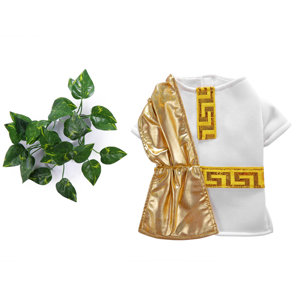 Roman Emperor Dog Costume – Regal White Tunic with Gold Cape and Laurel Crown