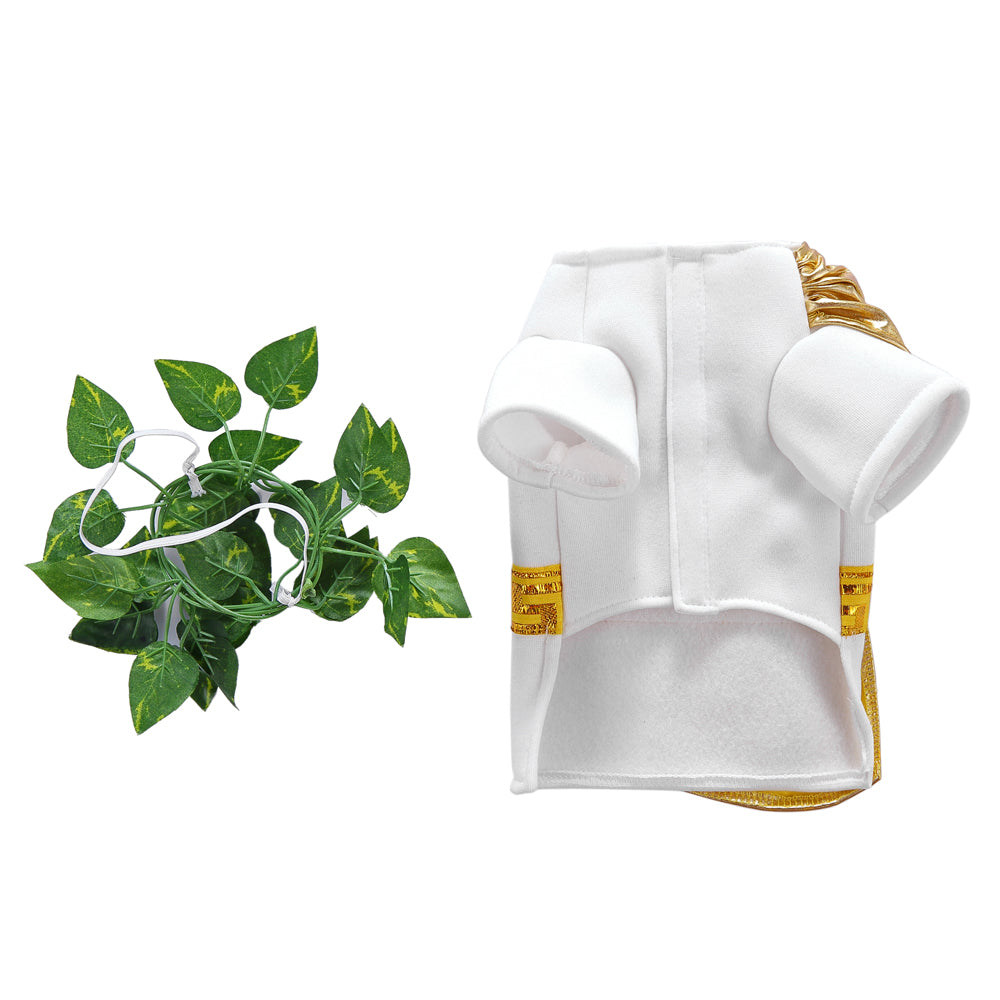 Roman Emperor Dog Costume – Regal White Tunic with Gold Cape and Laurel Crown