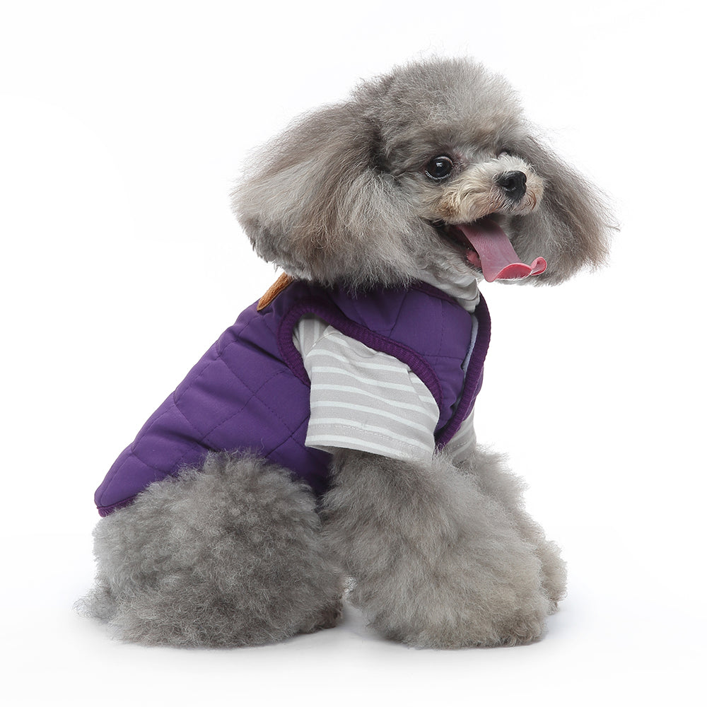 Bear Patch 2‑Piece Dog Outfit (Vest + Striped Turtleneck)