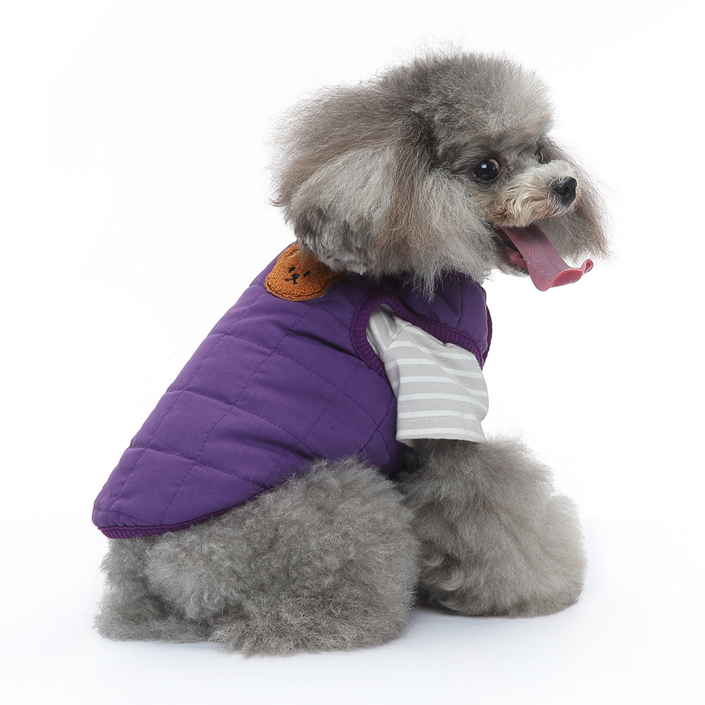 Bear Patch 2‑Piece Dog Outfit (Vest + Striped Turtleneck)