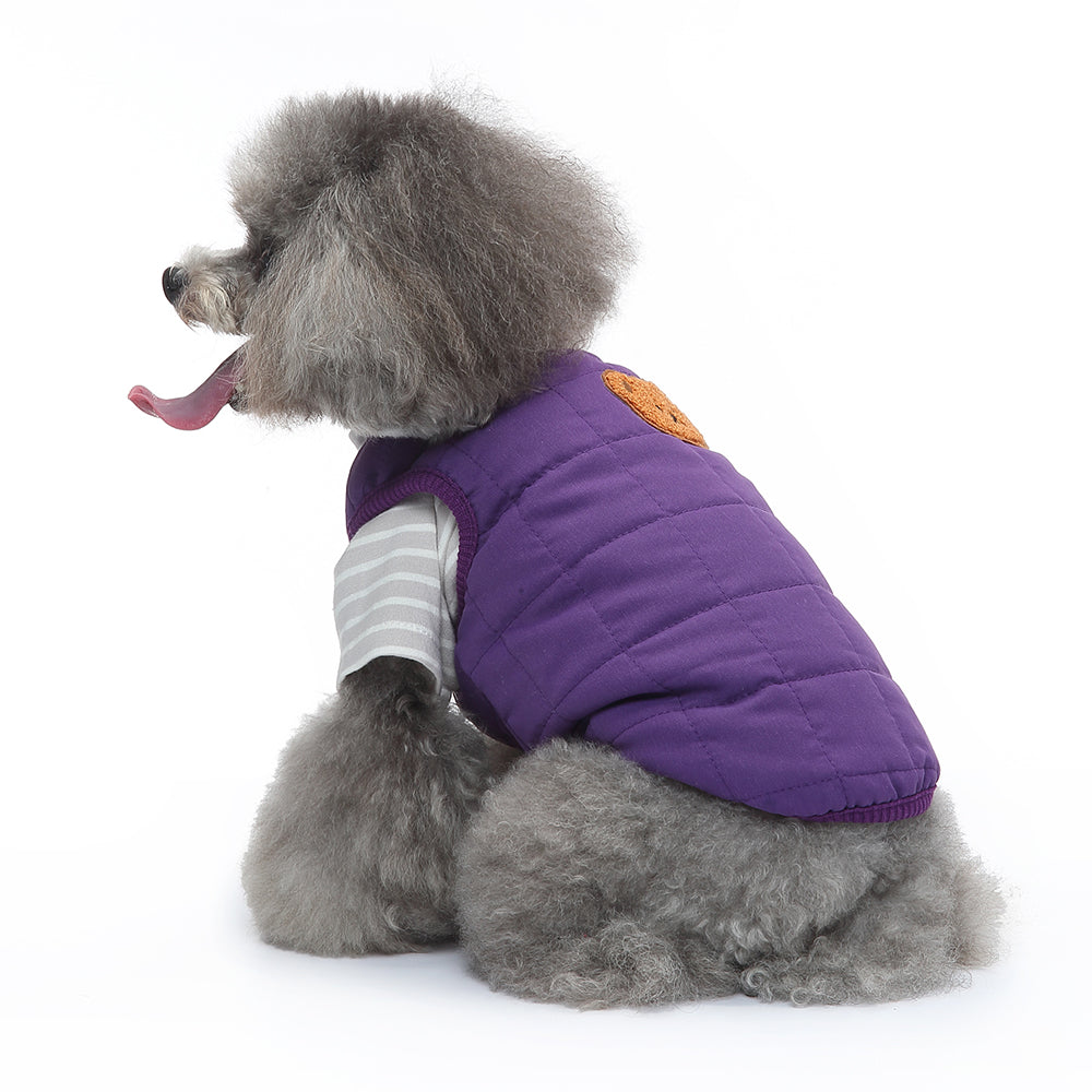Bear Patch 2‑Piece Dog Outfit (Vest + Striped Turtleneck)